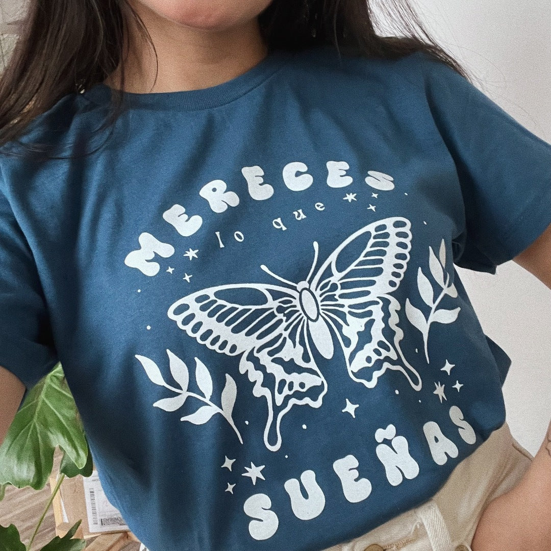 Playera Azul "Mereces lo que sueñas"