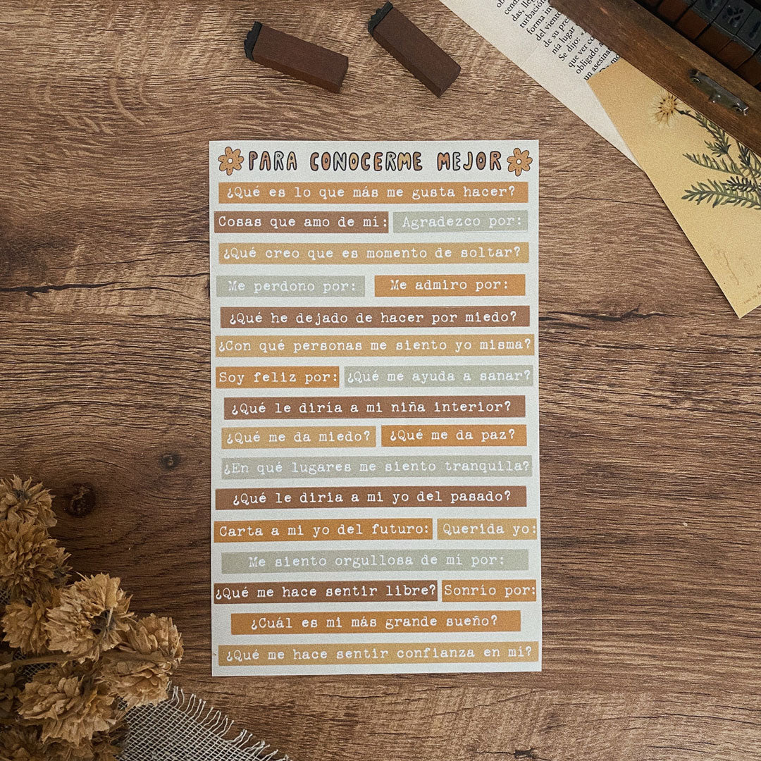 Planilla de stickers/ Para conocerme