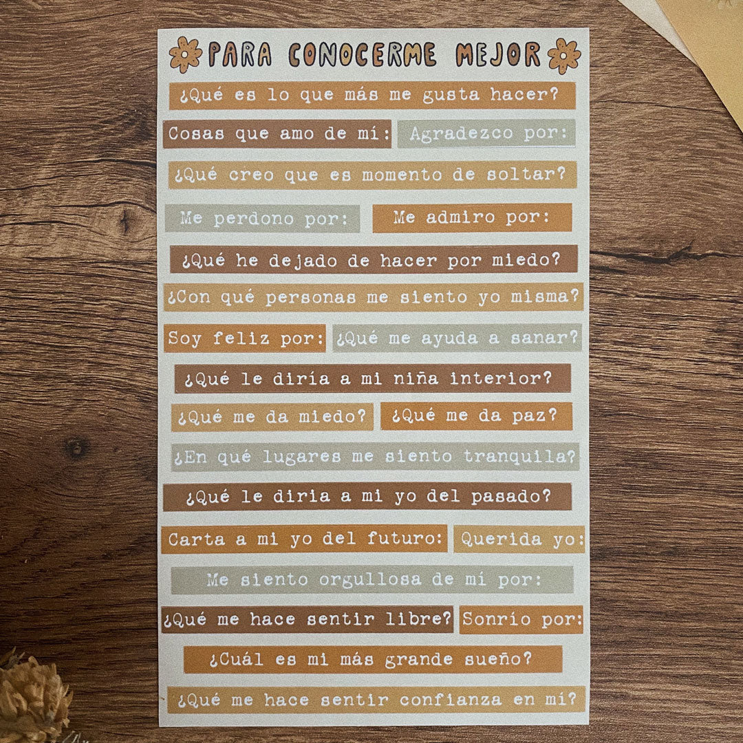 Planilla de stickers/ Para conocerme