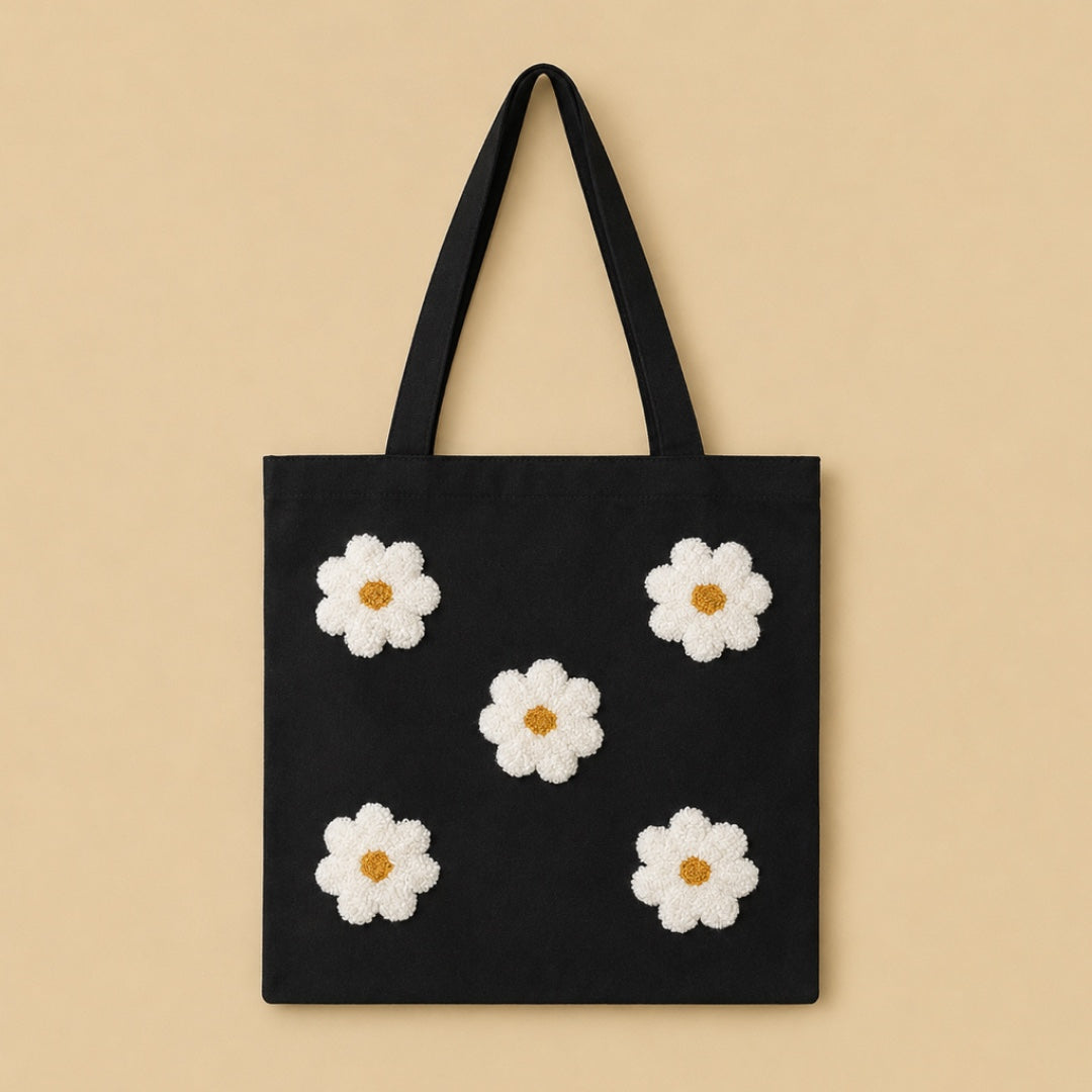 Kit de Punch Needle/ Tote bag negra margaritas