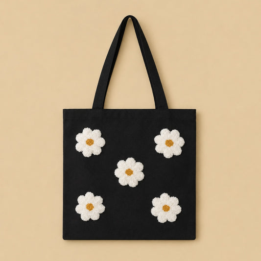 Kit de Punch Needle/ Tote bag negra margaritas
